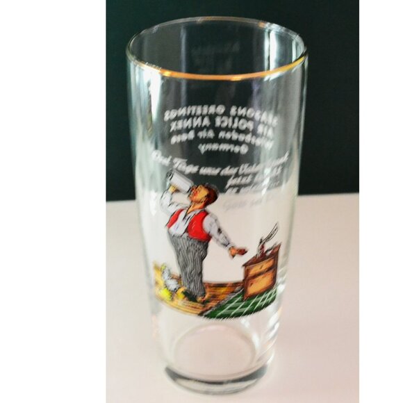 Set Of 4 Glasses German Figures With Sayings Air Force Police Wiesbaden Germany - Picture 7 of 11